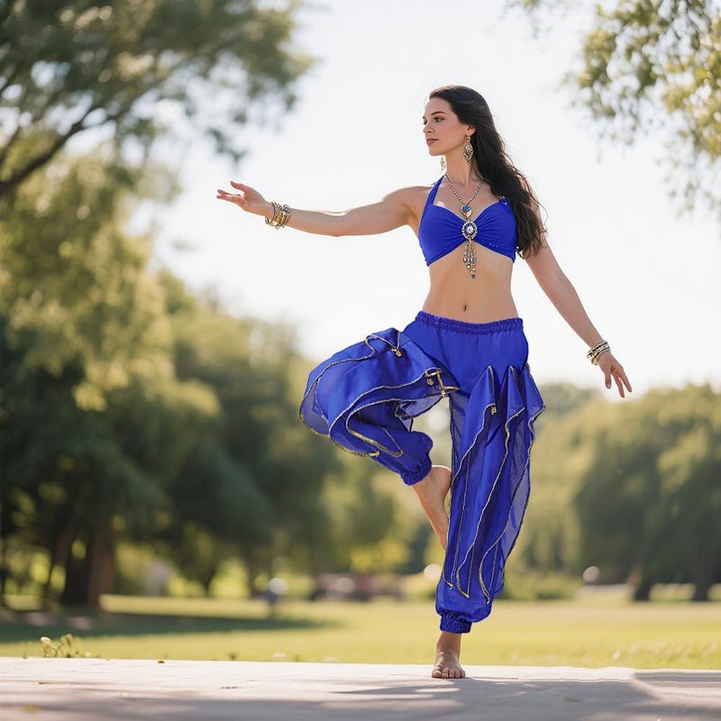 Rivoxi Women‘s Belly Dance Harem Pants with Golden Trim High Waist Stretchy Pants for Yoga Practice Stage Performance - Image 4